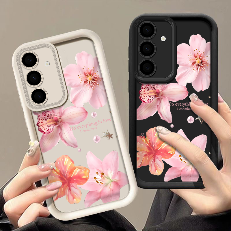 Samsung Galaxy A55 - ดอกไม้สีชมพูเคสโทรศัพท์สำหรับซัมซุงกาแล็คซี่ A57 A37 A17 A56 A16