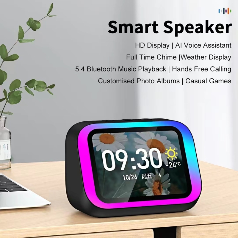 Portable Translator Device - ลำโพงบลูทูธพร้อมผู้ช่วยเสียง AI ไฟ RGB นาฬิกาปลุก หน้าจอ