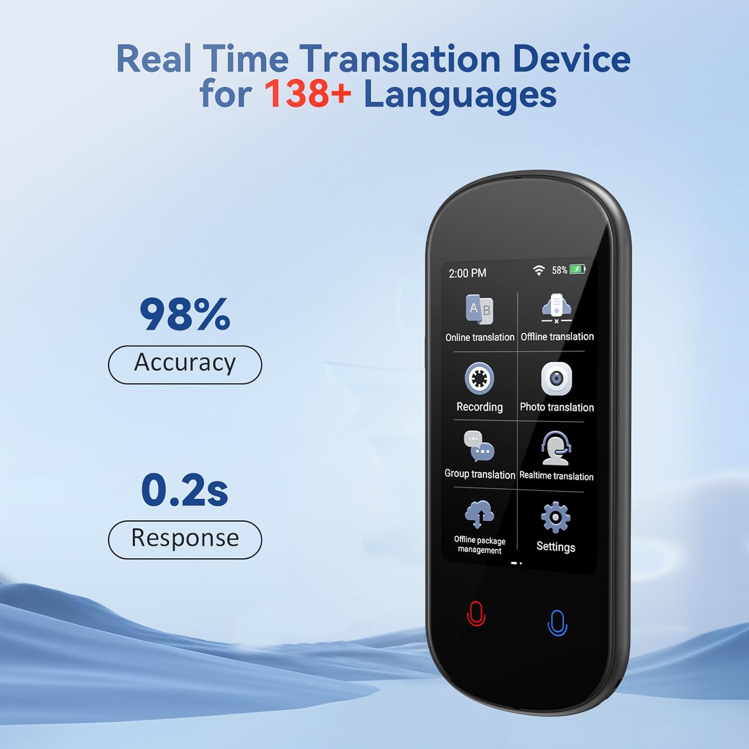 Portable Translator Device - เครื่องแปลภาษา AI แบบทันที Z2 หน้าจอสัมผัส 3.1