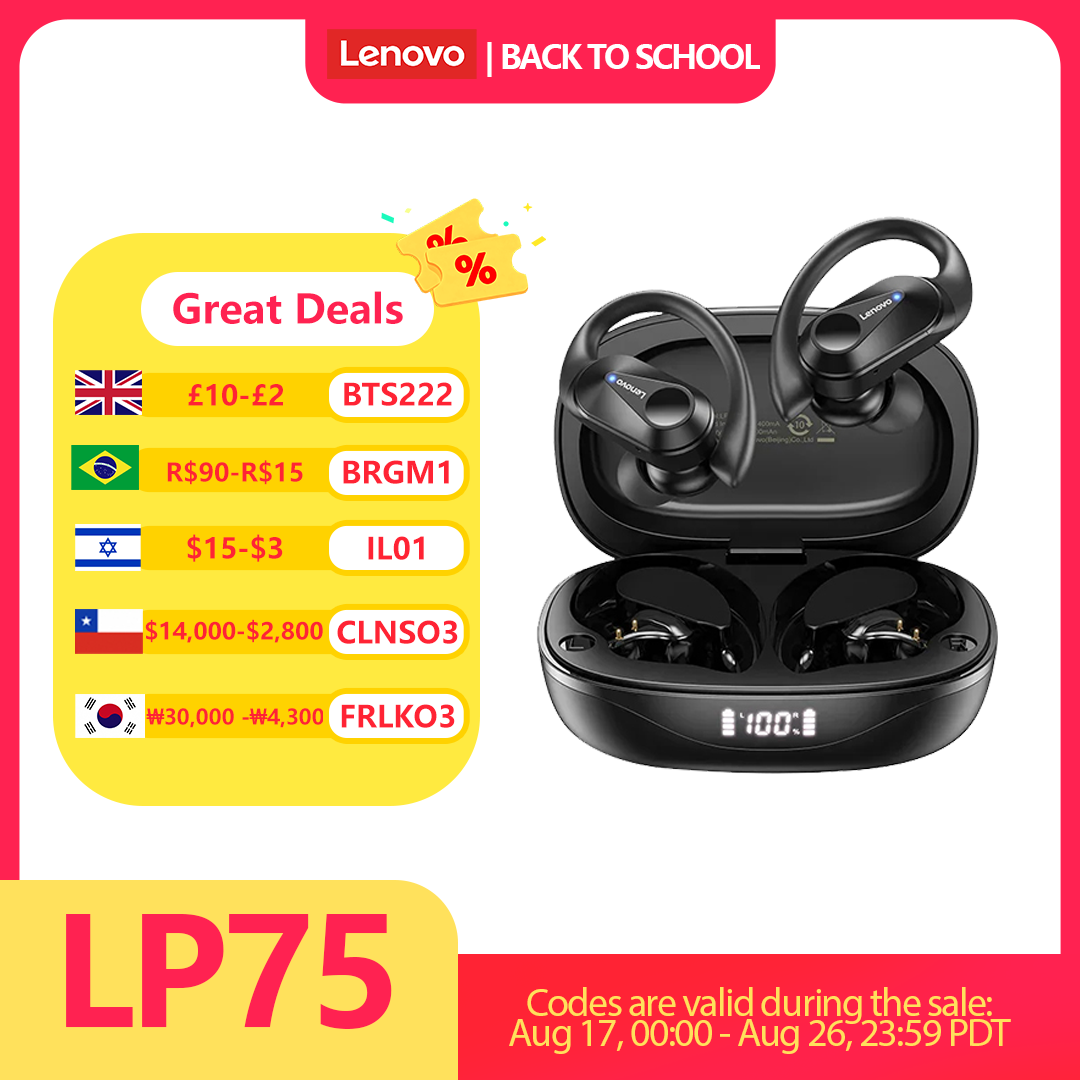 Earbuds Anc Wireless - ต้นฉบับเลอโนโว LP75 TWS บลูทูธ V5.3 หูฟังไร้สายจอแสดงผลดิจิตอล